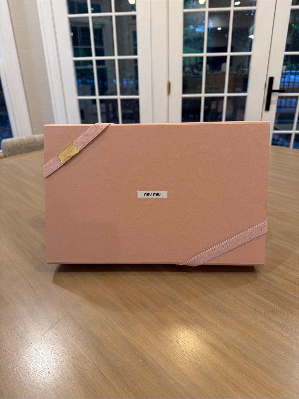 Miu Miu Blush Pink Gift Box with Ribbon and Gold Accent 16x10x3